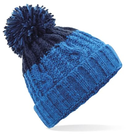 Neverless Strick-Mütze Damen Grobstrick Pudel-Mütze zweifarbig Ombré Farbverlauf Bommel-Mütze Winter-Mütze