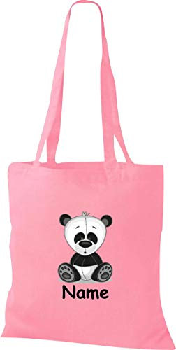 Shirtinstyle Stoffbeutel Tasche, Tiermotiv Panda mit Wunschnamen, Natur Zoo Tiere Animal, Geschenk, Baumwolltasche, Logo, Spruch, Verwandschaft, Motiv, Farbe Rot
