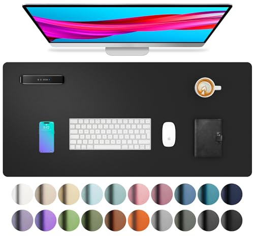 Aothia Non-Slip Waterproof PU Leather Desk Pad Protector for Mouse, Writing Desk, Office, Home, Laptop Blotter, 23.6 x 13.7, Black