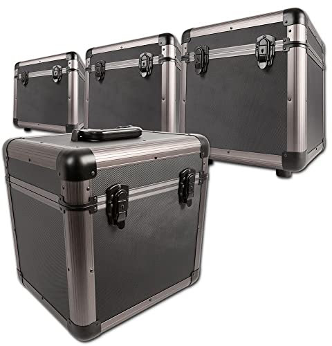 Power Dynamics RC Plattenkoffer - 4er Set - für Schallplatten Aufbewahrung, Vinyl Koffer, Bis 300 Platten, stabile und professionelle Schallplattenbox, Vinyl aufbewahrung, Abschließbar