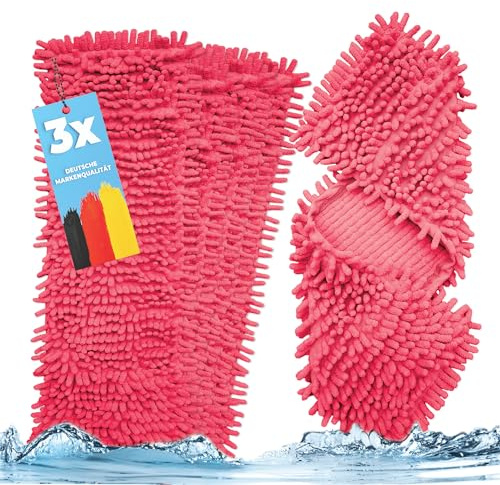 3X Bodenwischer Ersatzbezug - Chenille Wischbezug rot - Wischmopp Chenille aus Mikrofaser für empfindliche Böden - Microfaser-Mopp zur Bodenpflege für alle Mopp-Klapphalter 40 cm - Wischmopp Bezug