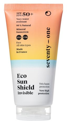 SeventyOne Percent | Eco Sun Shield SPF 50+ Sehr Hoher Sonnenschutz Gesicht | Ohne weiße Flecken im Gesicht | Vegan | UVA 24 | 100% Mineralische Filter - 100% Natürlich - Made in Frankreich | 40 ml