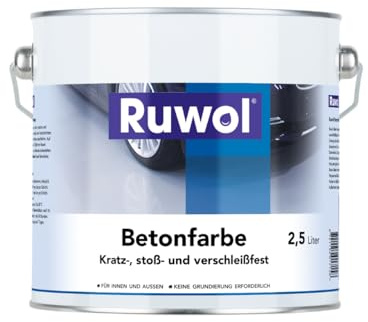 Ruwol Betonfarbe Standard weiß 2,5 liter - Betonfarbe außen frostsicher - Bodenfarbe Außen- fassadenfarbe sockelfarbe Farbe für Beton, Holz, Stein - Innen & Außen - Terrassen und Einfahrten