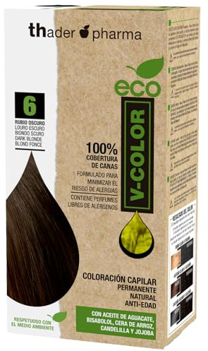 Thader Th Pharma ECO V-Color Kit permanente Haarfarbe ohne Ammoniak, 100% Grauabdeckung, 120 ml, Nr. 6 Dunkelblond
