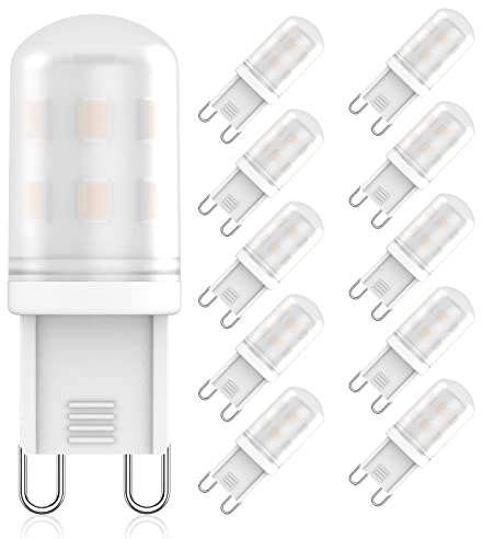 RuLEDne G9 LED-lampa 2 W ersättning för halogenlampa 28 W 25 W 20 W, G9 LED glödlampa varmvit 2700 K, AC 220 V-240 V, CRI 85+, inget flimmer, 360 graders vinkel, ej dimbar, 10-pack (2 700 K)