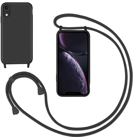 GoodcAcy Handykette Hülle für iPhone XR,Smartphone Necklace Hülle mit Band Schutzhülle mit Kette zum umhängen Halskette Flüssig Silikon Case für iPhone XR,Schwarz