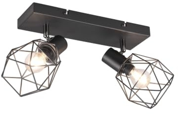 meineWunschleuchte Decken-Strahler Industrial Schwarz, Retro Gitterlampe | Breite 30cm, E14, 2-flammig schwenkbar, Deckenleuchte für Wohnzimmer, Küche, Flur und Schlafzimmer