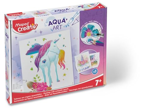 Maped CREATIV - Ausmal-Set AQUA'ART - Einhorn - inkl. 10x Aquarell-Stifte und 3x Vorlagen auf Metallic-Tafeln, bunt