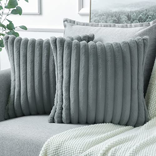 Soleebee 2er Set Plüsch Samt Kissenbezüge, Weiche Künstliche Pelz Dekorativ Kissenbezug Sofa Zierkissenbezüge Dekokissen Kissenhülle Set für Couch Schlafzimmer Zuhause Auto Dekor (45x45cm, Grau)