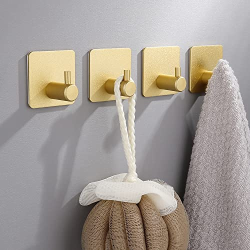 ChangWanna Bad Haken Selbstklebend Gold - 4 Stück Handtuchhaken Wandhaken Kleider Haken Zum Kleben Stark Ohne Bohren Edelstahl, Klebehaken Badezimmerhaken Adhesive Hooks für Badezimmer/Küche/Tür/Deko