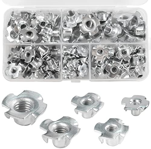 90 Pezzi T Dado Filettato, M3 M4 M5 M6 M8 Dado Zincato a Quattro Griffe, 4 Denti Dadi T Inserti Dadi a Quattro Punte per Mobili in Legno Legno Pareti da Arrampicata Edilizia