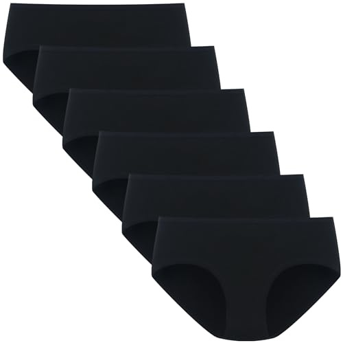 POPKOK Womens Underwear Cotton Hipster Panties Low Rise Briefs 6 Pack(Medium, Black)