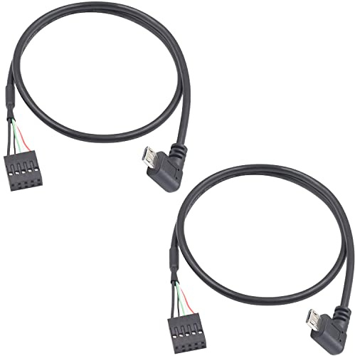 Duttek Micro USB auf USB Header Dupont Kabel - 50cm, rechtwinkliger Micro USB Stecker auf 9 polige Buchse, USB Header, PCB, Motherboard, Dupont USB Verlängerungskabel（2 Stück）