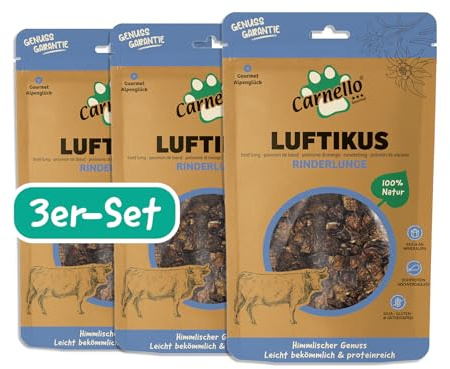 Carnello Luftikus – Hundefutter trocken getreidefrei, Hunde Leckerlis getreidefrei, Hundeleckerli getreidefrei – Wiederverschließbare Beutel (3 x 100g)
