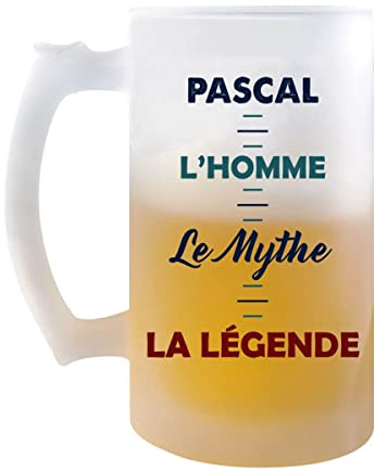 Planetee Chope de bière Pascal Mythe Légende - cadeau idée anniversaire Fête des Pères Humour - Verre givré 470 ml avec poignée Alcool Pinte