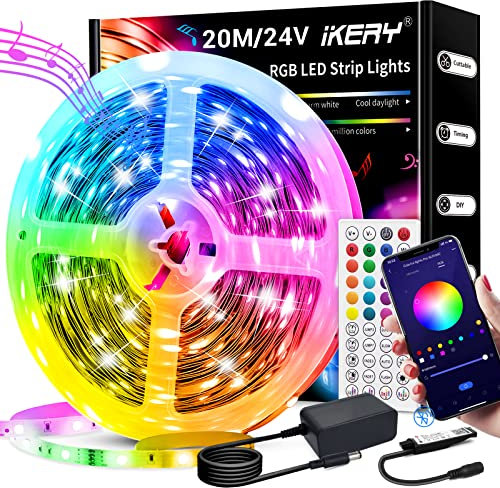 IKERY LED Strip 20m RGB Ambient-Lichtband - 16 Mio. Farben, Farbwechsel, Musik-Sync, Fernbedienung & App-Steuerung, LED-Lichtband für Raumgestaltung