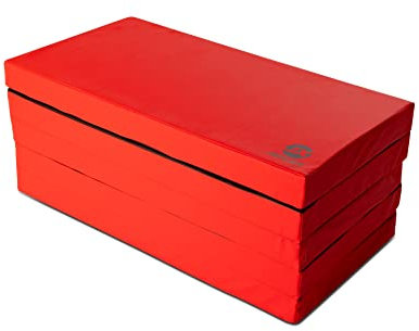 Jeflex - rote klappbare Weichbodenmatte & Turnmatte 250 x 100 x 8 cm Made IN Germany/Faltbare Gymnastikmatte/platzsparende Fitnessmatte & Faltbare Yogamatte/Dicke Sportmatte für Kinderzimmer