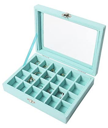 Nideen 24 Grids Earring Storage Organiser, Velvet Jewellery Box Earring Box, Jewellery Storage Display Box for Rings, Earrings, Charms, Pendants, Blue