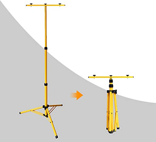 Herrselsam Trépied télescopique,Trépied pour projecteur de chantier, Projecteur LED sur trépied, Lampe de Travail à LED Trépied, Hauteur réglable jusqu'à 1,60 m (Cadre double)
