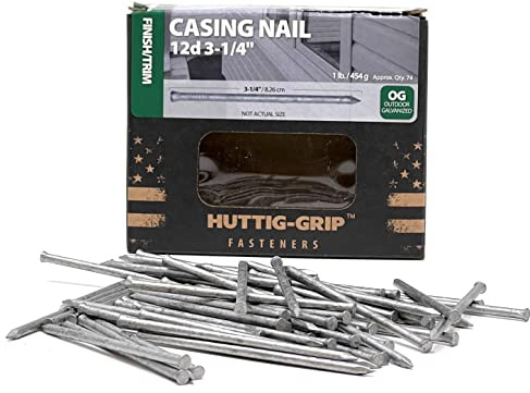 Huttig-Grip Finish Trim Series Casing Nail 3-1/4 inches 12d for Window and Door Frame Assembly HGN12OGCAS1 Outdoor Galvanized, 1 lb Pack of 74 Nails