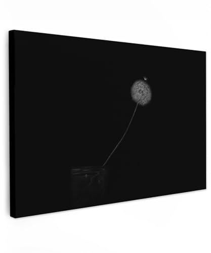 MuchoWow© Leinwandbild Groß 120x80 cm XXL Dekoration Wohnzimmer Bilder Aufhängen Wall Decoration Living Room Wohnungs Deko Moderne Wanddeko Schwarz - Schwarze Leinwand - Löwenzahn - Pusteblume