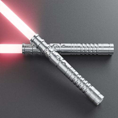 Hlieeosfcn Spada laser 2 pezzi spada laser per bambini e adulti 2 in 1 RGB 15 colore USB ricaricabile manico in metallo nero spada adatta per Halloween Natale cosplay