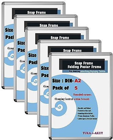 TUKA-i-AKUT 5X A2 Cornice a Scatto in Alluminio Profilo 25 mm, Pieghevoli Cornice a Clip per Poster Foto Display Pubblicitari, con Angoli Arrotondati, Color Argento TKD8421-A2-5X