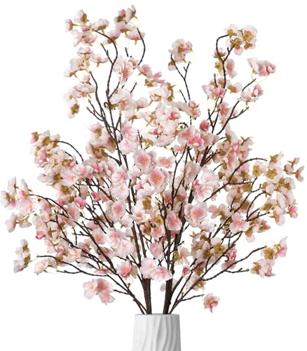 Ammyoo Ramo de Flores Artificiales de Cerezo a Granel, Flores de imitación de Seda al Tacto, para Navidad, Halloween, decoración del hogar, Boda, 4 Unidades (champán)