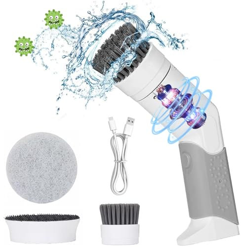OBEST Spazzola Pulizia Elettrica con 2 Testine Sostituibili, Scrubber Rotante Elettrico Tragbare, Senza Fili Spin Scrubber, IPX7 Impermeabile, Ricarica USB, Ideale per la Pulizia Profonda in Cucina