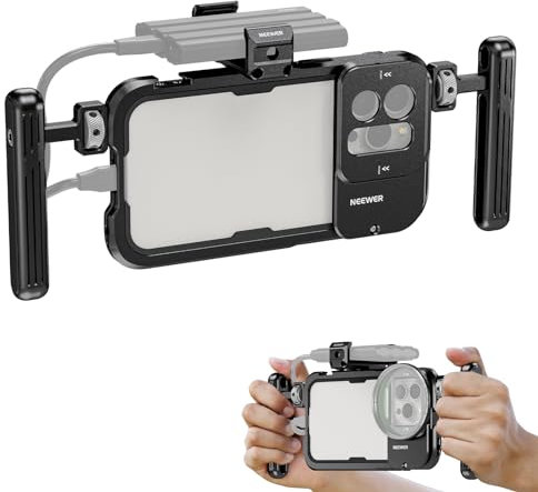NEEWER 15 Pro Max Gabbia Video Rig Smartphone con Morsetto SSD, Maniglie, Adattatore Filtro 67mm Quick Release, Piastra Posteriore dell'Obiettivo 17mm per iPhone Stabilizzatore Rig, Video, Cinema,