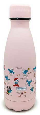 NERTHUS Thermosflasche PITUFOS Figuren - Rosa, 350 ml, Doppelwandig aus Edelstahl.