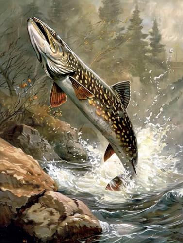 Bimkole DIY 5D Diamond Painting Zubehör, Diamant Malerei Kit Fisch Voll Runde Bohrer Malen nach Zahlen Malerei Stickerei Kreuzstich Diamond Dekoration (30X40cm) Qm2909