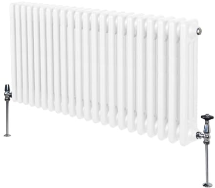 Radiateur Traditionnel à Triple Colonne 600 x 1012 mm, Chauffage Moderne Horizontal en Acier au Carbone Blanc Brillant, Cuisine Salon Salle de Bain [Brosse, Attaches Murales & Supports INCLUS]