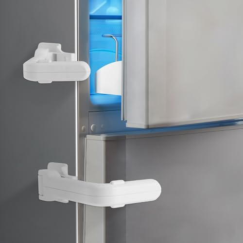 GCRQ Serrures de Réfrigérateur Serrure D'armoire pour Sécurité Enfant, with 3M VHB Adhesive, Aucun Outil ou Perceuse Nécessaire(2 Pièce, Blanc)