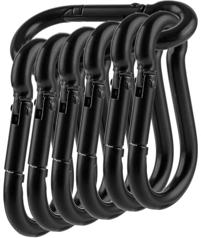 SENENQU 8 Stück- M8 Karabiner Edelstahl Schwarz 8x80 mm Karabinerhaken Edelstahl Tragfähigkeit 500 kg/1100 lb, Haken Karabinerhaken Camping Hamc Schaukel - 80mm x φ8 mm