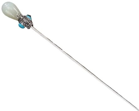 Haarstab, Haarnadel, Vintage-Haarnadel-Stäbchen, 925er Silber, chinesischer Haarstab for Frauen, langes Haar, Retro-Haar-Essstäbchen, Natur-Jade-Türkis-Perlen-Dekor, Haarstäbe, Haar-Accessoires for da
