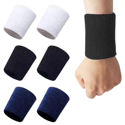Sport Wristbands,6 Packung Baumwolle Schweißbänder Absorbierende Handgelenk Bands,Fitness Arm Schweißband,für Fußball, Basketball, Tennis, Gymnastik, Golf, Running