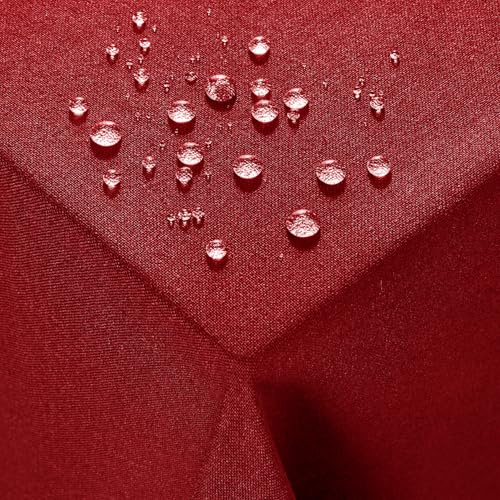 Deconovo Tischdecke Abwaschbar Tischdecken Lotuseffekt Tischwäsche Leinenoptik Tischtuch für Esszimmer Küche Wohnzimmer Garten pflegeleicht Wasserabweisende Tafeldecke, 140x240 cm, Rot, 1 Stück