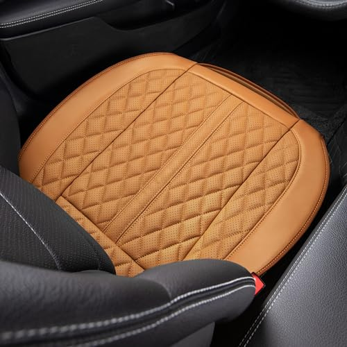 POKSRI 1 STK Auto sitzkissen Echtes Rindsleder,Vorderes Unteres Fahrer Sitz Bezug Abdeckungen,Echtes Kuhleder,Anti-rutsch,passt für die meisten Fahrzeuge ab A-Segment(Orange-braun)