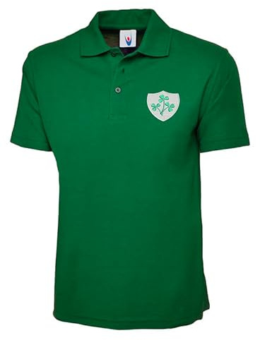 Uneek clothing Ireland Rugby Embroidered Polo Shirt | Retro Irish Crest | Unisex Kelly Green | Six Nations Fan Gift | XS to 7XL