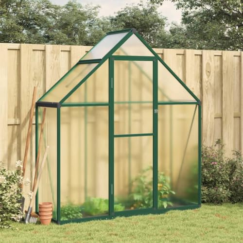 IKAYAA Gewächshaus Aluminium mit Fundament Gartenhaus Winterfest Gewächshaus Glas Glashaus Garten Tomatenhaus Frühbeet und Pflanzenhaus 169 x 58 x 195 cm Grün und transparent