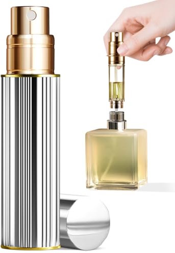 ASADAYS Perfume Atomiser Refillable - 10ml Portable Travel Spray Bottle, Leak Proof Mini Size Perfume Atomizer Bottom Filling, Cologne Dispenser with Men and Women (PA, Windsor Silver)