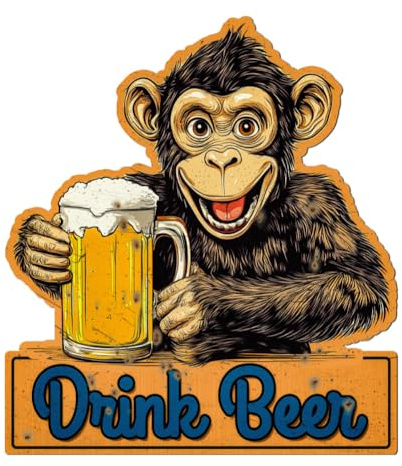 WADORN Cartello In Metallo Vintage Monkey Beer, Scimmia Bere Birra Divertente Animale Retro Targa In Latta Appesa Decorazione Da Parete Targa Decorazione per Bagno Toilette Bar Decorazione, 26x28.9cm