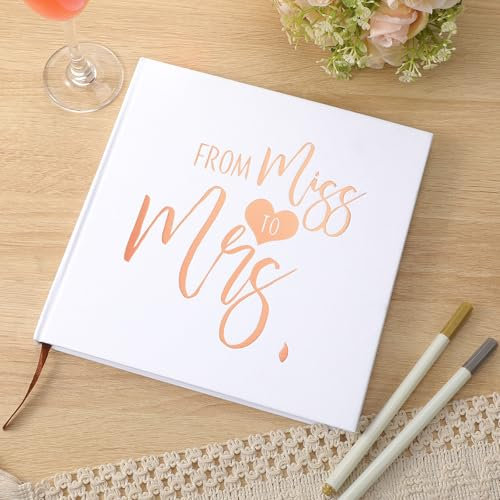 Bridal Shower Guest Book from Miss to Mrs Scrapbook Letters to the Bride Scrapbook with 2 Pens 8.7 Wedding Guest Book with 144 Pages Rose Gold Foil Sign Bachelorette Party Photo Album Gift
