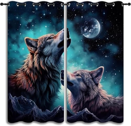 3D Verdunkelungsvorhang Ösen Tier Wolf,2Er Set 140X160 cm (B + H) Gardinen Wohnzimmer Gardinen Blickdicht Kinder Vorhänge Schlafzimmer Dekoschals Gardine-242666809