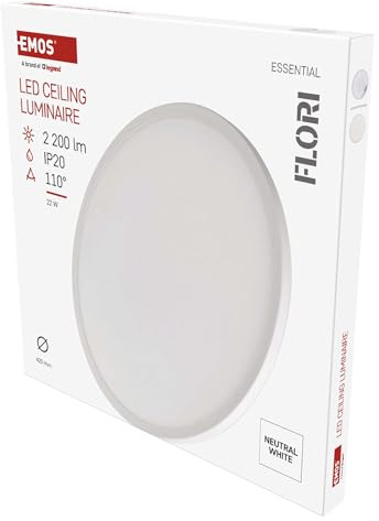 EMOS - LED-Wand-/Deckenleuchte FLORI, rund - neutralweiß 4000 K - 2200 lm - 22 W (statt 130W Glühbirne) - 15 000 Std. - Abstrahlwinkel 110° - für Innenbereich - Ø 42 cm - weiß