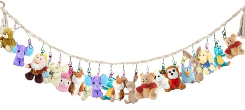 Boho Stofftier Organizer Kette 78inch Hängender Stofftierhalter Hängend Stofftier Netz mit 20 Klammern zum Raumdekoration (Weiß)