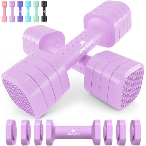 Amonax Justerbart hantelset, 0,9 kg/1,4 kg/1,8 kg/2,3 kg hantelpar, 4-i-1 vikter hantlar set kvinnor män, gratis vikter för hemmagym, träning handvikter för styrketräning