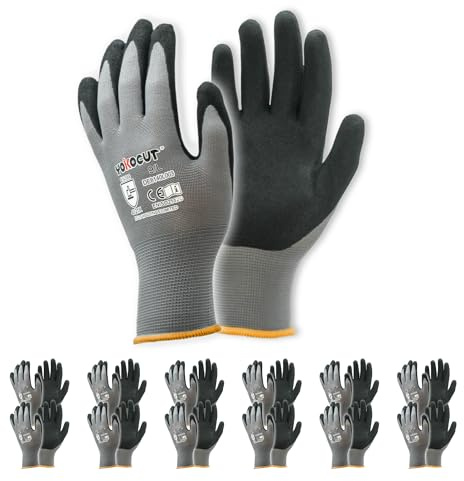 Arbeitshandschuhe für Mechaniker, Elektriker, Montagehandschuhe, Werkstatt, gartenhandschuhe, kfz-Handschuhe, mit Rutschfeste & Touchscreen-Funktion, 12 Paar Nitril Schutzhandschuhe Herren (Größe 9/L)