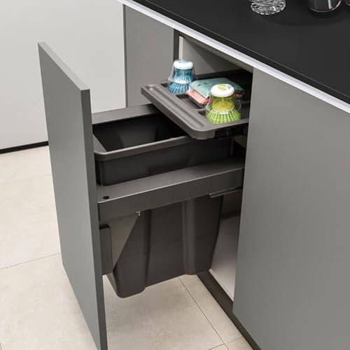SanzIa Cubo de Basura Extraible 30L, Cubo de Basura Bajo Fregadero de Cocina Deslizante, Requiere Una Apertura Mínima del Armario de 16« de Ancho X 22» de Fondo